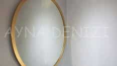 Circle Wood Golden Model Altın Renk Yuvarlak Dairesel Dekoratif Ayna